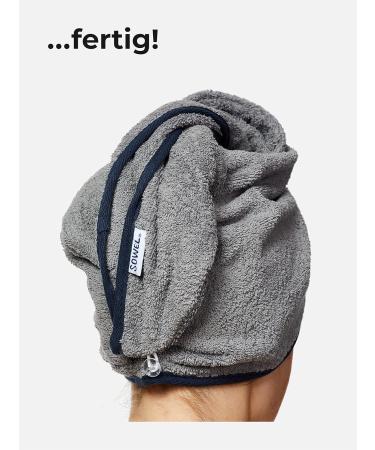 Sowel Hair Turban - 100% Organic Cotton Turban Towel with Button for Men & Women | Grey/Navy - Buy Online on SooperMarket.com