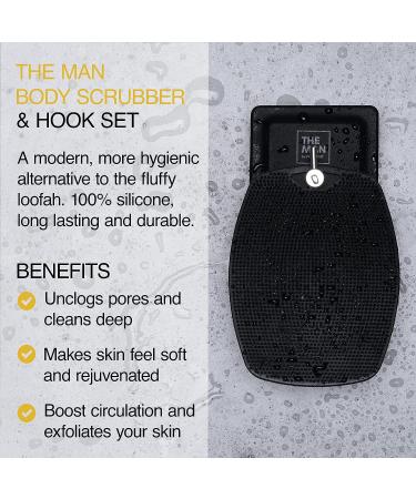 Man Body Scrubber & Hook Set - Silicone Shower Scrubber for Men - Hygienic & Easy to Clean - Invigorating Bristles - Non-Slip Handle - Bathroom Accessory - Buy Online on SooperMarket.com