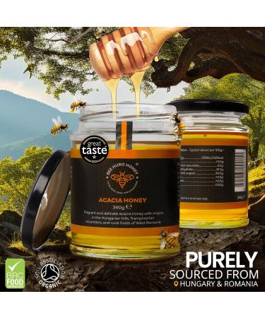 Bee HURO Honey Raw Acacia Honey - 100% Pure Honey Raw Unpasteurized with No Added Sugar or Preservatives - 340g - Buy Online on SooperMarket.com