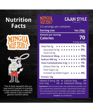 Mingua Beef Jerky Cajun-Seasoned Spicy Nitrite-Free 14oz (Pack of 4) - 100% US Beef, Four 3.5oz Bags - Buy Online on SooperMarket.com