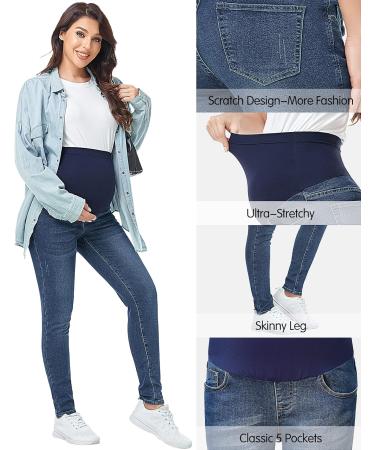 PACBREEZE Women's Maternity Jeans Over The Belly Slim Stretch High Waist Denim Skinny Pants | Dark Blue XXL - Buy Online on SooperMarket.com