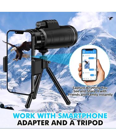 JiaSifu 40x60 Monocular Telescope with Smartphone Adapter - BAK4 Prism, FMC Lens, Low Light Vision - Ideal for Wildlife, Hunting, Camping - Black - Buy Online on SooperMarket.com