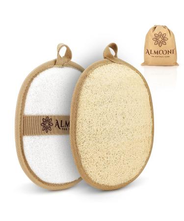 Almooni Premium Exfoliating Loofah Pad Body Scrubber, Made with Natural Egyptian Shower loofa Sponge That Gets You Clean, Not Just Spreading Soap - 2 Count( 1 Pack)