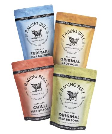 1kg Biltong Combo - 1x250g Original Biltong 1x250g Chilli Biltong 1x250 Teriyaki Biltong 1x250 Droewors. High Protein Low Sugar Low Carb Award Winning Biltong Maker. Not Beef Jerky.