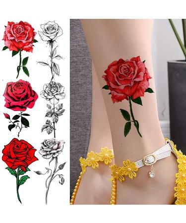 Black Sketch Rose & Snake Temporary Tattoos for Women - Waterproof Sexy Red Rose & Crescent Moon Tattoo Sticker Kit - Buy Online on SooperMarket.com