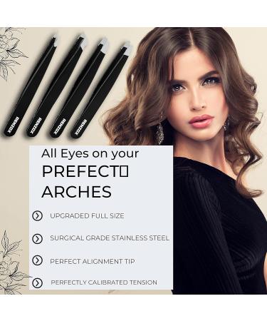 Renzox 4pcs Tweezers for Facial Hair Women & Men Hair Removal Eyebrow Tweezers Professional Stainless Steel Black Color Coated tweezer Set Slanted & Pointed Tip for ingrown Hair with Leather Pouch - Buy Online on SooperMarket.com