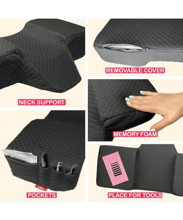 Curved Memory Foam Pillow for Eyelash Extensions - 2 Pillows Bundle with Neck & Back Support Tool Pockets (Black - Buy Online on SooperMarket.com