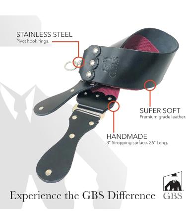G.B.S Ultra Wide Straight Razor Strop Handmade Barber Leather Razor Strop for Sharpening Razor & Tools Dual Sharpening Strap in Black and Maroon with Fine Edges blade 3" x 26" for Men - Buy Online on SooperMarket.com