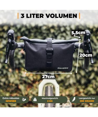 ROVATIV Bikepacking Lencher Page - 3L 100% Waterproof Handlebar Pack for Gravel Bike Rennrad & MTB - Versatile Bicycle Steering Bag with Shoulder Strap - Buy Online on SooperMarket.com