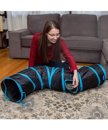 PetLike S-Way Cat Tunnel: Collapsible Interactive Hideaway Toy with Ball - Black - Buy Online on SooperMarket.com
