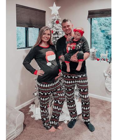 IFFEI Christmas Matching Family Pajamas Set - Xmas Letter Print Tops and Plaid Pants Sleepwear for Women Men Kids Baby Pet - Black/Santa Hat - Kids 4-5 Years - Buy Online on SooperMarket.com