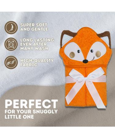 Mother's Choice 100% Cotton Baby Towel with Hood - Ultra Soft & Absorbent (75x75cm) - Large Bath Towel for Newborns & Infants - 3D Fox Hooded Design - Orange Fox - Buy Online on SooperMarket.com