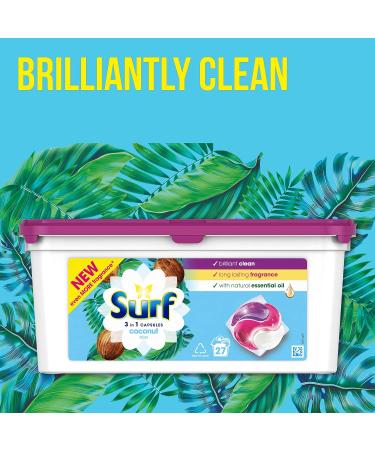 Surf Coconut Bliss 3 in 1 Capsules Washing Capsules even more fragrance* for brilliantly clean laundry every time 27 washes Coconut Bliss 27 count (Pack of 1) - Buy Online on SooperMarket.com
