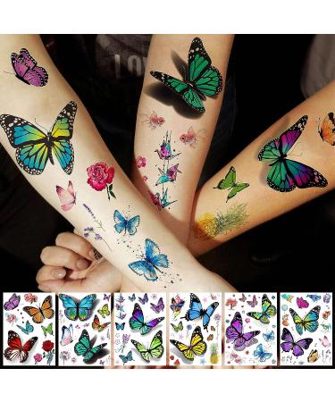 EGMBGM 6 Large Colorful Butterfly Temporary Tattoos - Realistic 3D Decals for Women, Girls, and Adults - Buy Online on SooperMarket.com