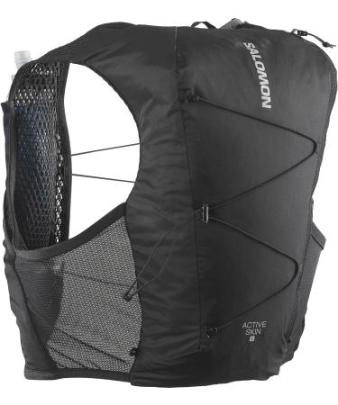 Salomon Active Skin 8 Unisex Hydration Vest for Trail Running Hiking & MTB - Includes Hydration Bottles - Black/Metal/Black - Buy Online on SooperMarket.com