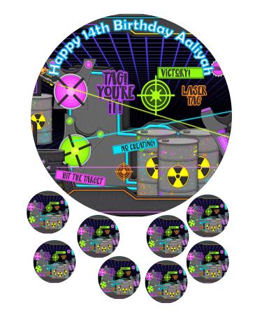 cakes edible Laser Tag kids childrens party decorations style Round 7.5 inch party decoration Topper on Icing / Fondant / Frosting Sheet