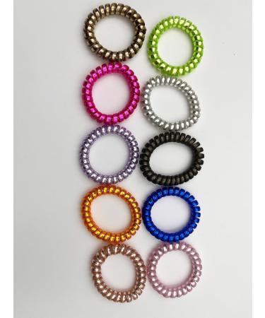 10 Pcs Spiral Hair Bobbles - Elastic Telephone Cable Hair Ties for Women & Girls - Traceless Assorted Colors - Buy Online on SooperMarket.com