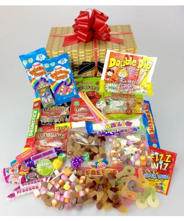 Retro SWEET & CHOCOLATE Hamper - Large Selection Wicker Effect Keep Me Gift Box