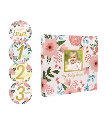 Pearhead Baby's Memory Book and Sticker Set Floral Babykeepsake and Picture Book Baby Photo Album Picture Book Baby Milestone Book Baby Gift Ideas Floral Babybook and Sticker Set