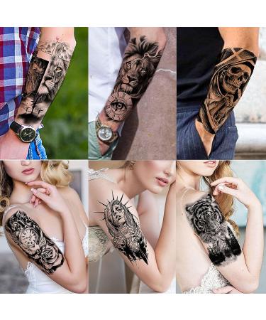 VANTATY 54 Sheets Large Watercolor Temporary Tattoos - Tribal Wolf Lion Tiger Owl Flower Designs for Men and Women - Long Lasting Fake Tattoos for Thigh, Arm, and Chest - Buy Online on SooperMarket.com