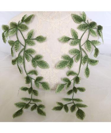 Mirror Pair Green Forest Leaves Applique Lace Vine Motif Trims Embroidery Wood Patches