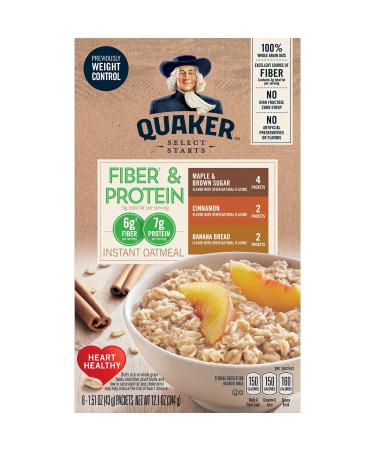 Quaker Instant Oatmeal, Fiber & Protein 3 Flavor Variety Pack, Individual Packets, 32 Count