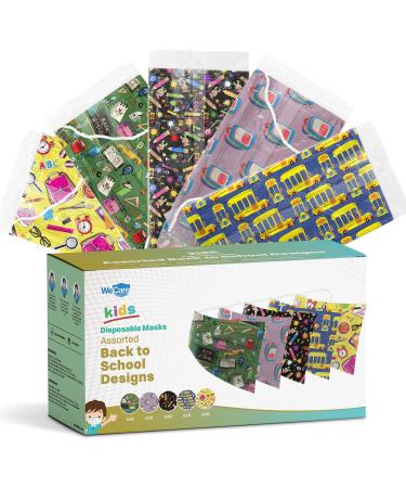 WECARE 50 Box Individually-Wrapped Masks - Assorted Back to School Designs - KIDS