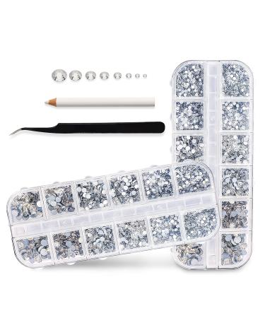 Alourity Rhinestones Set 8250 Pcs in 8 Sizes- Flat Back Rhinestones for Crafts with 2 Storage Boxes  1 Tweezer & 1 Picking Pen   Lead-Free & Easy to Use- Perfect for Nails  Shoes  Bags  DIY & Gifting