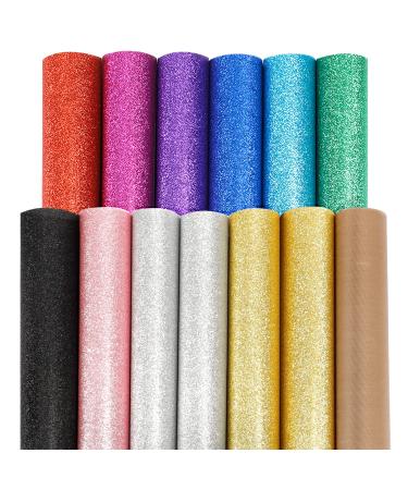 SGHUO 12 Pcs Glitter HTV Heat Transfer Vinyl  Iron on Vinyl 12in x 10in  10 Assorted Colors Weed Heat Press Vinyl and 1 Teflon Sheet for T-Shirts Work
