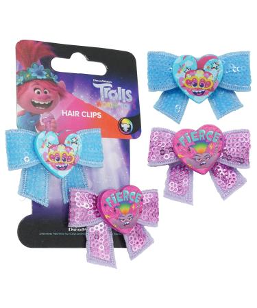 Disney Trolls Hair Clips Hair Sliders Kids Hair Accessories for Girls Durable and Reusable for Your Little Ones (2x Hair Bow Clips)