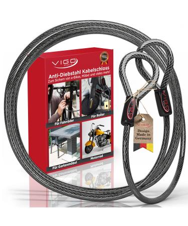 VIGO Sports Panzer loop cable 2m I 10mm thick cable lock to protect your bike grill garden furniture or stroller in front of spontaneous theft I weatherproof and durable (1stk) 1 2 m