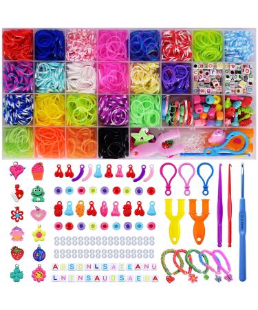 CRAZONE 2000+Pcs Rubber Bands Refill Kit in 23 Colors, DIY Weaving Loom Bands Bracelet Making Kit for Kids with 200+ Beads, 12 Charms and Accessories, Perfect Christmas & Birthday Gifts for Girls/Boys