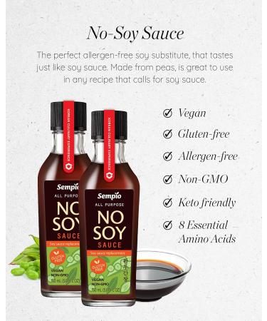 SEMPIO NO-SOY SAUCE - All-Purpose Seasoning Soy Sauce Alternative Multi-purpose condiment made with peas and pea protein instead of soybeans Gluten-free NON-GMO VEGAN (5.1 Fl oz Pack of 2) - Buy Online on SooperMarket.com