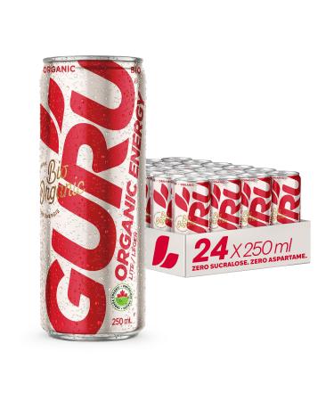 Guru Organic Energy Drink - Lite - Revitalize Your Day with GURU Plant Based Lite Energy Drink - Recharge and Stay Focused - Healthy Ingredients - Low Calories - Natural Caffeine - 250 ml (Pack of 24)