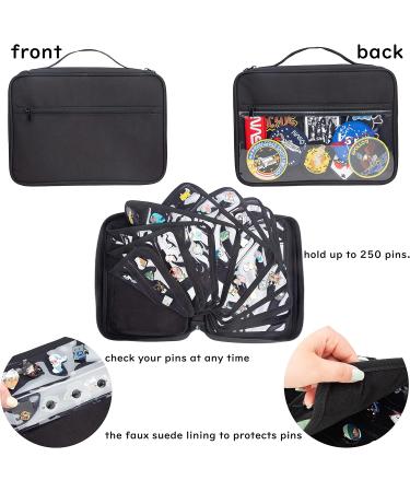 Large Portable Travel Brooch Pin Carrying Case - Black Organizer for 250 Pins, 2 Zipper Pockets, Display Bag - Enamel Lapel Pin Storage - Buy Online on SooperMarket.com