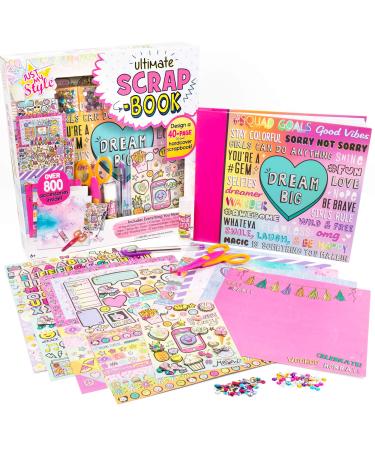 Just My Style Ultimate Scrapbook, Personalize and Decorate A 40-Page DIY Scrapbook, Great for Travel, Road Trips & On-The-Go, Memory Keeper Scrap Book for Kids & Tween Ages 6, 7, 8, 9,Beige
