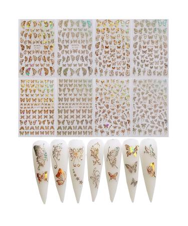 NAIL ANGEL 8-Sheet Laser Gold & Silver Butterfly Nail Art Sticker Set - Nail Art Decoration 10238 - Buy Online on SooperMarket.com