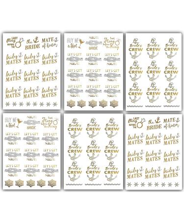 Bachelorette Bride to Be Nautical Temporary Tattoos - 100+ Gold Metallic Designs - Bride's Crew, Nauti Bride, Last Fling - Perfect for Engagement & Bachelorette Party - Waterproof & Nontoxic - Buy Online on SooperMarket.com