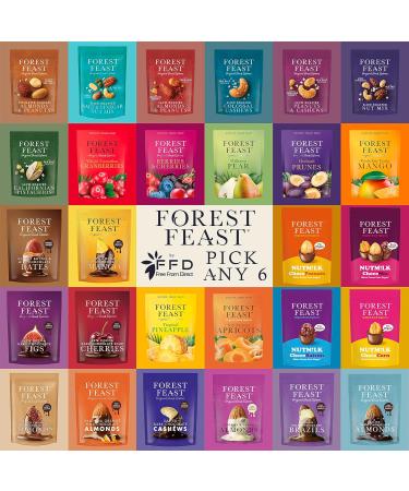 Forest Feast Pick Any 6 from 28 Varieties - Including Dried Mango Chocolate Brazil Nuts and Chocolate Almonds. Handcrafted Artisan Luxury Snacks. - Buy Online on SooperMarket.com