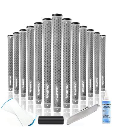CHAMPKEY Y-LITE Golf Grips 13 Pack with All Repair Kits | All Weather Performance Golf Club Grips | High Traction Golf Rubber Grip with Texture Control Technology Standard Grey