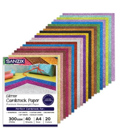 SANZIX Glitter Cardstock Paper  40 Sheets - 20 Colors - 110lb. 300 GSM -A4 Cricut Cardstock  Glitter Paper Cardstock for Cricut  Scrapbook  DIY Crafts  Decor  Gift Wraps  Booklet Covers  Custom Cards Glitter Cardstock - ...