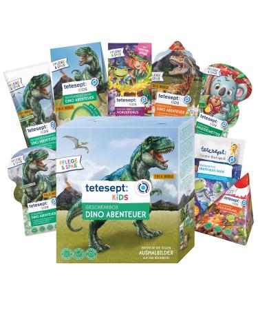 Tetesept kids gift box dino adventure - bathing additive gift set with sparkling pool bubble bath bathing bath bathing surprise & children shower bathing additives with skin -maintaining recipe - 9 Set apple peach