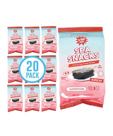 KPOP Foods Kimchi Sea Snacks - Premium Kimchi Flavored Seaweed Snacks. 20 Individual Snack Packs. Made with Korean Seaweed. Vegan, Keto, Low Calorie, Superfood.