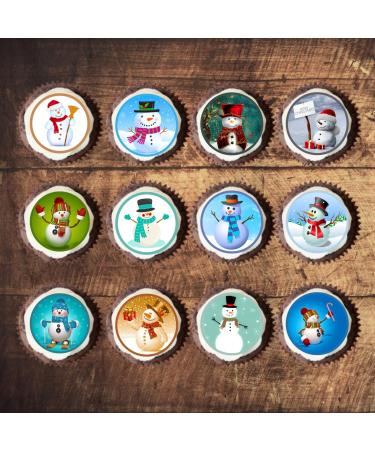 PRECUT Christmas Snowman Cupcake Toppers Mix Christmas Edible Cake Decorations Snowman Cake Toppers Xmas Cupcake Decoration Cute Snowman Cup Cake Topper (12)