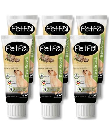 Petp l dog poultry liver sausage tubosnack - without grain salt sugar - Premium treat from the tube - fat reduced delicious healthy - ideal also for puppies - 6x 75g dogs snack made in germany poultry liver sausage 75 g (6 Pack)