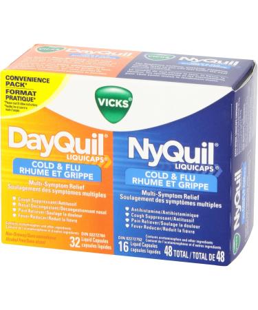 Vicks DayQuil Cold & Flu Multi-Symptom Relief Liquid Capsules + Vicks NyQuil Cold & Flu Multi-Symptom Relief Liquid Capsules Total 48 Count - Buy Online on SooperMarket.com