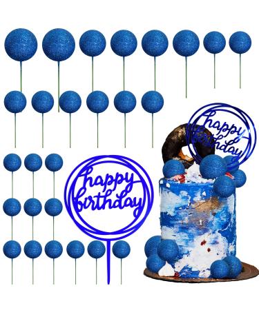 Colorful Balls Cake Topper Pearl Balls Cake Topper Happy Birthday Cake Insert Pick DIY Pile Up Insert for Wedding Birthday Party Baby Shower Cake Decoration (Glitter Blue)