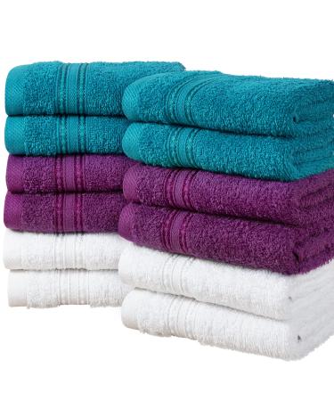 ERINA Cotton Washcloths Set of 12  Heavy GSM 100% Pure Combed Cotton Washcloths 12 x 12 Inch  Highly Absorbent Face Towels  and Quick Drying Fingertip Towels for Daily Use (Multi-Mix) Multimix