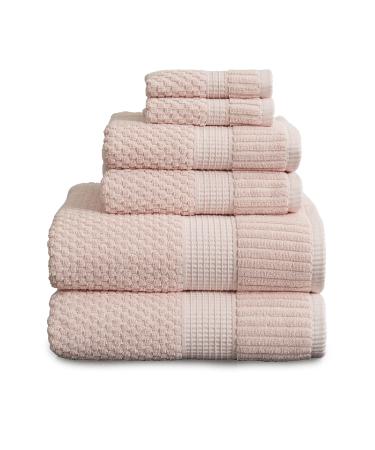 NY Loft 100% Cotton Towel Set 6 Piece| Super Soft & Absorbent Quick-Dry 2 Bath Towels 2 Hand Towels and 2 Washcloths |Textured and Durable Cotton | Trinity Collection (6 Piece Set, Light Pink) 6 Piece Set Light Pink