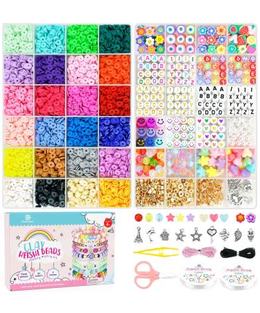Dowsabel Clay Beads 7500 Pcs Friendship Bracelet Making Kit 2 Boxes 24 Colors Polymer Heishi Beads with Letter Beads for Jewelry Making  DIY Arts and Crafts Gifts Toys for Girls Age 6-12